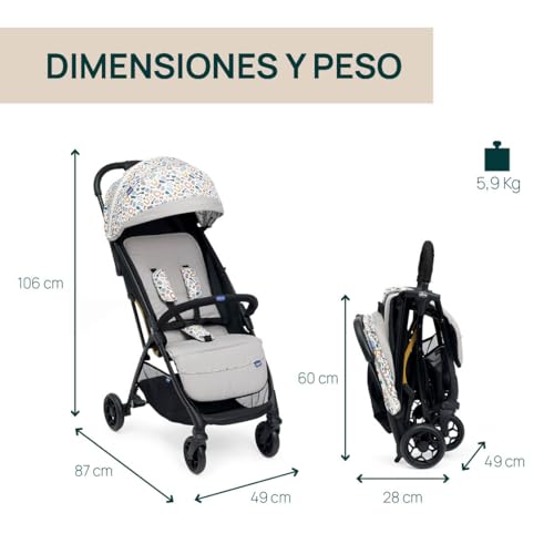 Chicco Glee, Carrito Bebé 0+ Meses-22 Kg, con Cierre Automático y Compacto, Capota Extensible con Tratamiento UV50+ Antilluvia, Respaldo Reclinable y Ajustable y Reposapiés, Azul - imagen 4
