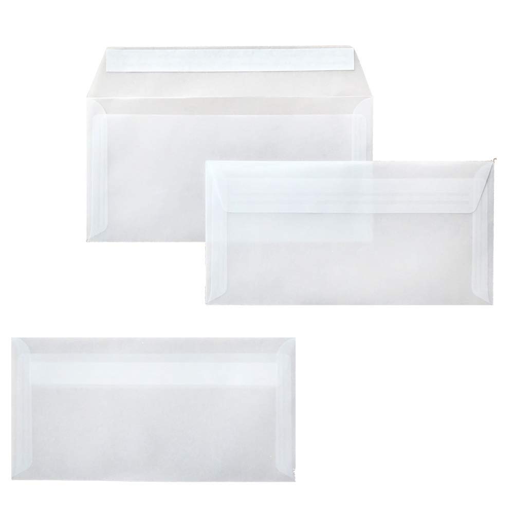 Buste DIN lunghe, 110 x 220 mm, 120 g, linguetta dritta con adesivo, ideali per compleanno, Natale, 200 x 60 cm, trasparenti
