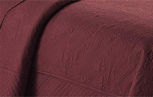 Home Collection 3 Piece King/California King Over Size Embossed Solid Burgundy Color Coverlet Bedspread New # Veronica #TOP1
