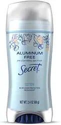 Secret Desodorante livre de alumínio, algodão, 68 g (2,4 oz) livre de parabenos, corantes e talco, proteção de odor de 48 horas, combate o odor, sensação limpa.