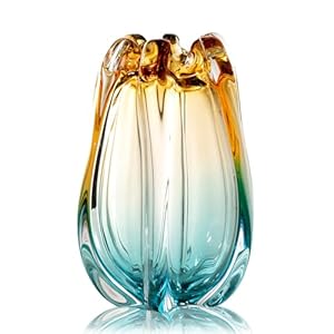 Hand Blown Glass Flower vases, Unique Glass vases, Wide Mouth vases, Small Modern Art Deco Glass vases for Home Living Room, Office, Table centerpieces, Bookshelves and Wedding Decorations