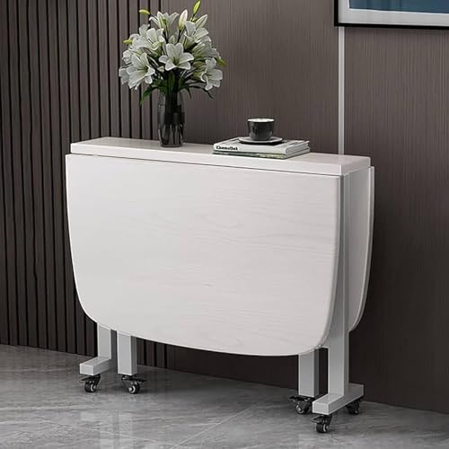 Mesa de comedor extensible con hojas de mariposa y ruedas para ahorrar espacio, mesa de cocina de madera blanca para espacios pequeños (100 x 60 x 75 cm)