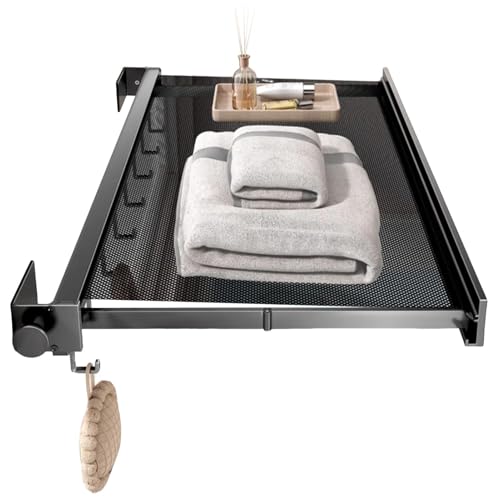 Estante de secado de pared para lavandería, estante de secado telescópico con ganchos, estante de toalla para accesorios de baño, toallero para ropa interior, calcetines, almacenamiento de suéteres de