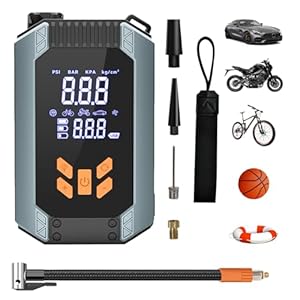 Compresor Aire Portatil, 150PSI Inflador Ruedas Coche 4000mAh Recargable Hinchador Electrico para Coches, Motos, Bicicletas y Pelotas, con Pantalla LCD Digital y Linterna LED, como Power Bank