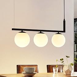 Lamparas Colgantes Grandes Modernas Glitzerlife Colgante Comedor Lámpara Colgar Moderna - Lámpara Colgante 3 Luces Bola de Cristal Blanco Altura Ajustable Lámpara de Cocina Metal E27 Salón Comedor Escalera Max.25 W*3