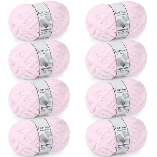 Cozyful Chunky Yarn for Hand Knitting - #10 Chunky Chenille Yarn Jumbo Big Thick Chunky Yarns for Crocheting Super Bulky Chunky Knit Blanket Yarns 8 Skein (22 yds 8 oz Each Skein) Blush Pink