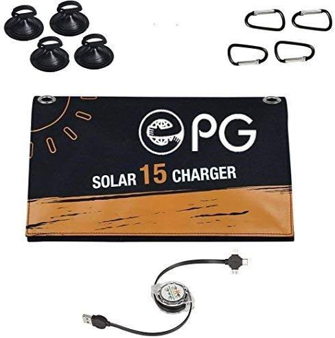 EPG ePGes Solar Charger for Charging of Power-Banks, Cell Smart Phones Tablets and Media Devices: Foldable, Compact, Portable. 15W, 5V, 2A Dual-USB-Port