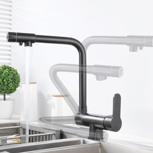 Robinet cuisine noir mat 3 voies pour purifier l'eau et cuisiner en toute sérénité