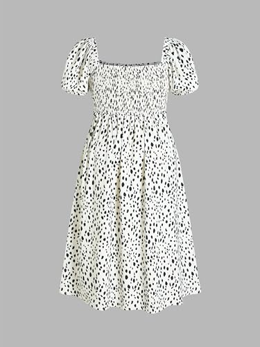CIDER Women's Plus Size Dress Floral Fruit Square Neck Puff Sleeve Split Sun Dress Summer Midi Dresses Vacation Outfits Beige - Thumbnail 5
