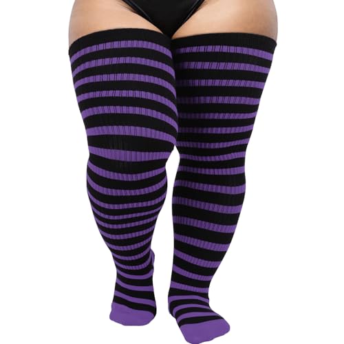 Image of DRESHOW Plus Size Thigh High Socks Striped Over Knee Long Boot Stockings Knee High Tube Socks Leg Warmers for Women