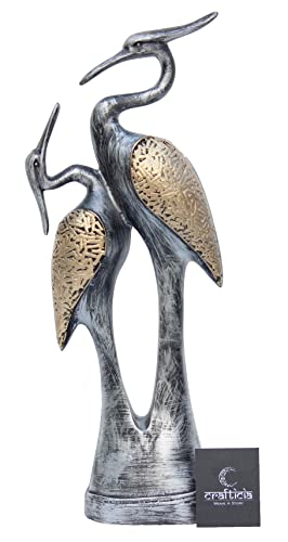 Image of Resin Kissing Swan Duck Pair Showpiece Love Birds Crane Figurine for Home Decor (11X35 cm, Silver)