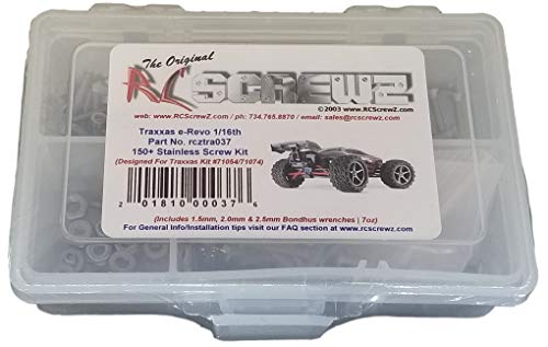 Rcscrewz Stainless Steel Screw Kit For Traxxas 1/16 E-Revo Vxl, Replacement For Rc Car Rusted And Stripped Screws, Race Quality Upgrade, Assembled In Usa For Traxxas Kit (71054/71074) - Tra037 #TOP1