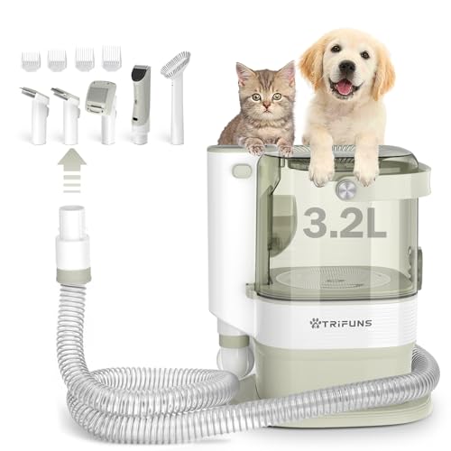 Dog Grooming Vacuum for Shedding – Dog Grooming Kit with 6 Proven Tools for Deshedding Dematting Trimming and Cleaning Vacuum Suction 99% Pet Hair, 3.2L Dust Box, 3 Modes with Low Noise