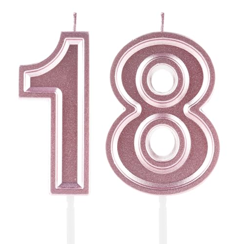 FUNCANDLE 18th Birthday Candles,Rose Gold Number 18 Cake Topper Decoration Girls Boys Birthday Anniversary Celebration Party Supplies