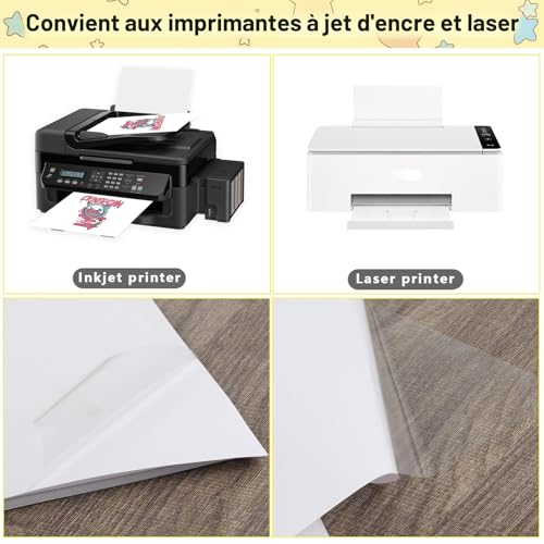 20 feuilles A4 papier vinyle transparent autocollant imprimable – vue 3