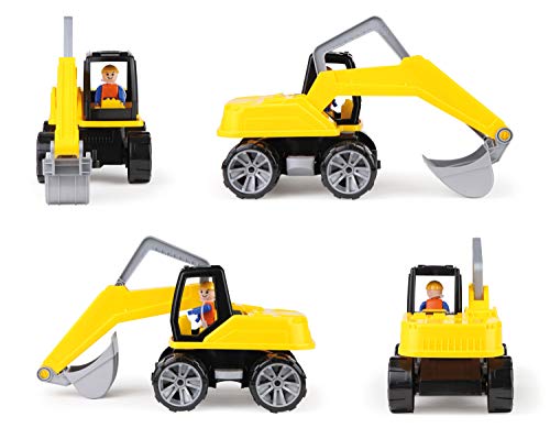 Lena 04411 Truxx Bagger, Baustellenfahrzeug ca. 44 cm, robuster Schaufelbagger mit beweglichem Baggerarm und vollbeweglicher Spielfigur, Sandbagger für Kinder ab 2 Jahre, Spielfahrzeug in gelb