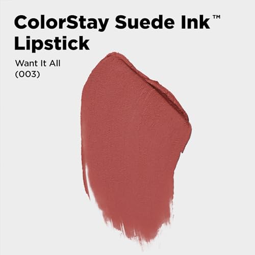 Image of REVLON ColorStay Suede INK Lipstick, Waterproof, Longwear, Transfer proof, Antioxidant-rich Vitamin E, With Vegan Formula made without parabens, Want It All - 003 (Pack of 2)