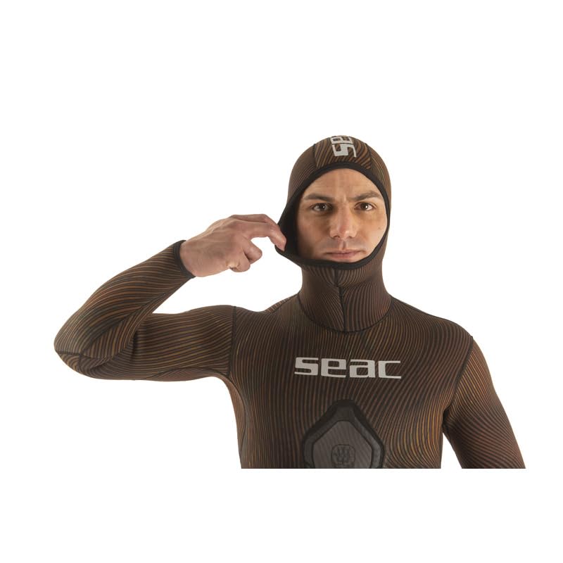 SEAC Alga, Giacca con Cappuccio da 3 mm e 5 mm per la Pesca Subacquea | Muta Umida in Due Pezzi in Neoprene Mimetico Spaccato Stretch