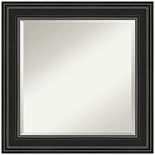 Amanti Art Black Bathroom Mirror for Over Sink, 26x26 Ridge Black Square Vanity Mirror, Medium Traditional Frame, Hangs Horizonally and Vertically, Bathroom Wall Decor, Beveled Edge