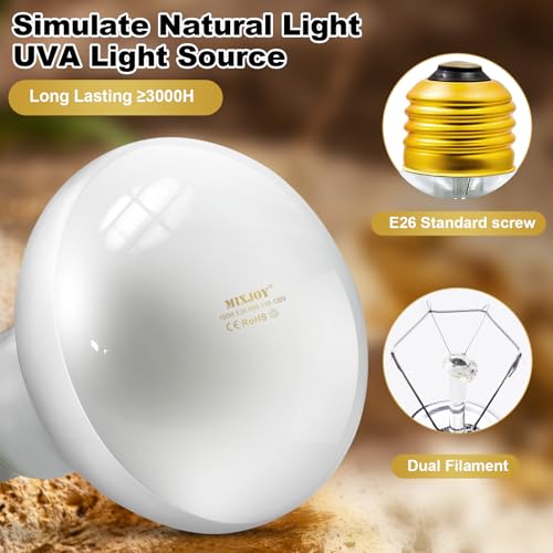 image for MIXJOY 150W Reptile Heat Lamp Bulbs, 2Pack Heat Lamp Bulbs for Reptile