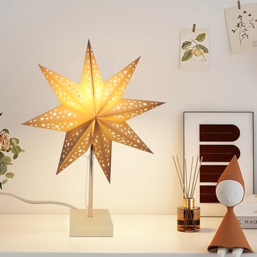 SKIKHN LED Standleuchte Stern,45cm Papierstern Beleuchtet mit E14...