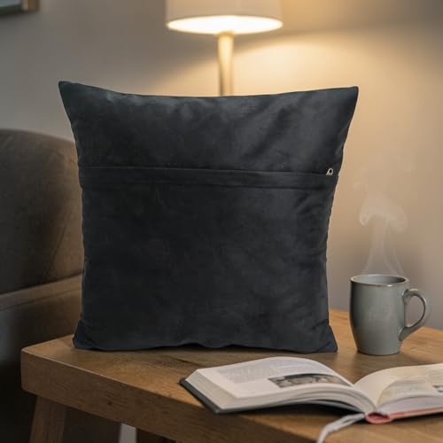 Image of Home Velvet Cushion Cover with Golden Stripes, Aqua Pack of 5, 16x16 to 26x26 Inch (Black /Silver, 16x16in)