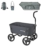 Beach Wagon Bollerwagen Faltbar: Handwagen mit Schultertasche, Flaschenhalter und Gepäckfach, 80 KG Belastbarkeit - Dunkelgrau