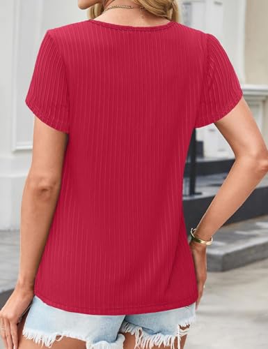 JUSTFASHIONNOW Blouses for Women Dressy Casual Petal Short Sleeve Business Work Tops Ladies Lace V Neck Summer Trendy Shirts4