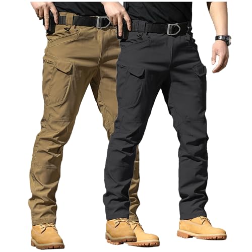 POIUIYQA Lot de 2 Pantalon Tactique Homme Cargo Treillis Militaire Randonnée Chasse Pantalon de Travail Pantalon Cargo Homme Tactique Combat Stretch...