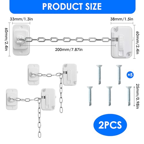 Window Locks Pets Child Safety, 2 Pack Adjustable Window Restrictors with Stainless Chain, No Drilling Window Safety Locks for UPVC Metal Wood for Baby Pet Protection Sliding Windows