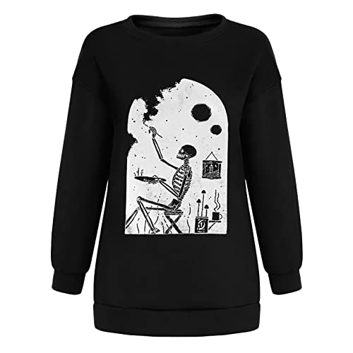 Sudadera de Gran tamaño de Lana de Manga Grande com Cuello Redondo e Calavera de Verano e otoño para