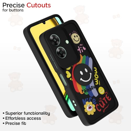 Image of Pikkme Back Cover for Realme Narzo N61 / Realme C61 4G | Soft Silicone| Cute Rainbow Smile & 3D Cartoon Flower Design | Shockproof Raised Camera Protection Bumper Case (Black)