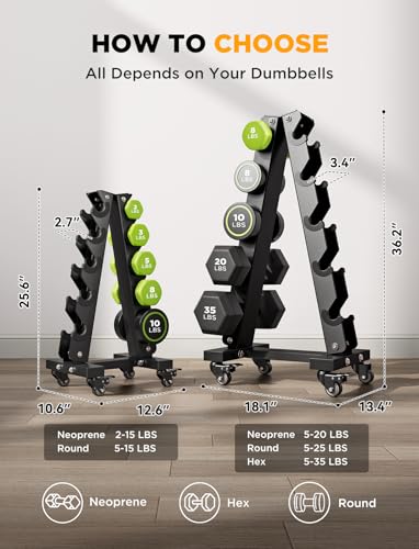 Image of YOLEO Dumbbell Rack, Adjustable & Compact Weight Rack for Dumbbell, Kettlebell, Barbell, Heavy Duty Weight Storage Organizer, Space-Saving Dumbbell Storage Stand Holder for Home Gym - 1100LBS Capacity (Rack Only)