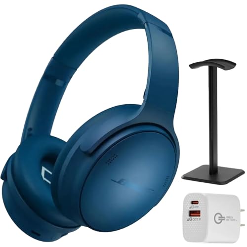 Image of Bose QuietComfort Bluetooth Headphones, Wireless Headphones with Active Over Ear Noise Cancelling and Mic, + Green Extreme 20W 2-Port Wall Charger & Stand (Twilight Blue)