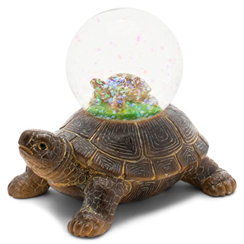 Elanze Designs Turtle Mother and Baby Miniature 45MM Sturdy Polyresin Magical Whimsical Tabletop Dresser Nightstand Glitter Water Snow Globe Figurine Decoration - Thumbnail 2