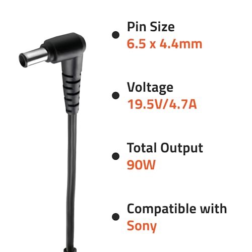 Image of AR0906 90 Watt Laptop Charger /Adapter with Power Cord Compatible with Sony Laptops (19.5 V /4.7A, Pin: 6.5 x 4.4mm)