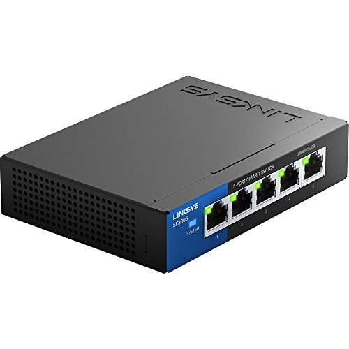 Linksys Se3005: 5-Port Gigabit Ethernet Unmanaged Switch, Computer Network, Auto-Sensing Ports Maximize Data Flow For Up To 1,000 Mbps (Black, Blue) #TOP1