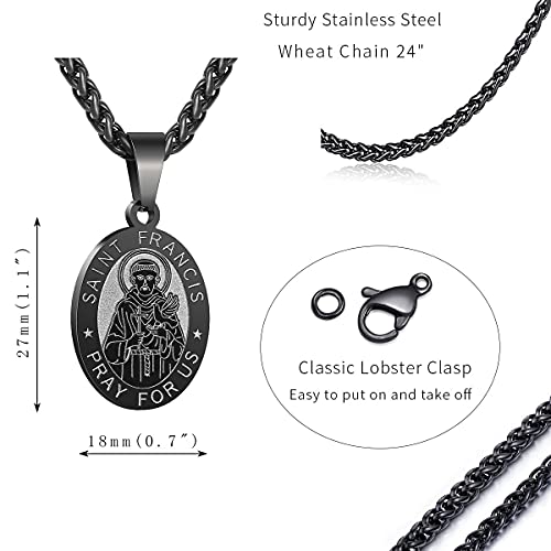 P. BLAKE Oval Saint Christopher/Michael/Joseph/Jude/Virgin Mary/Joseph/Francis/Patrick/Anthony/Benedict/Thomas Necklace for Men Women, Stainless Steel Catholic Patron Pendant with Chain 24 Inches