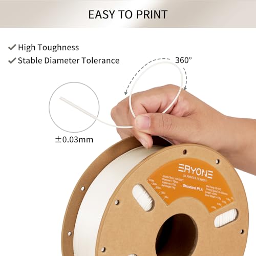 Image of ERYONE PLA Filament 3D Printer PLA Filament 1.75mm + /- 0.03mm, PLA Filament 1KG Cardboard Spool(2.2LBS), Ivory White