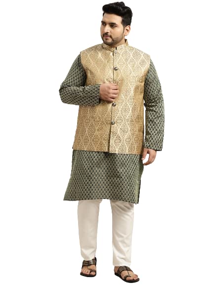 Image of SOJANYA (Since 1958, Men's Silk Blend Grey Kurta Pyjama & Silk Blend Jacket Combo