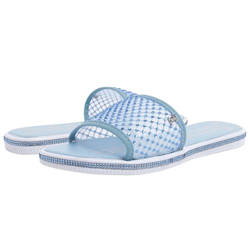 Image of Juicy Couture Women's Slide Sandals - Glitter Bling Open Toe Sparkle Flats - Dressy Summer Casual Footwear