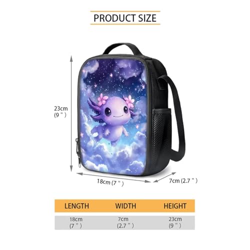 Galaxy Axolotl Backpack for Girls Kids Backpack with Lunch Box Water Bottle Holder Large Pencil Case and Leather Bookmark 5 Pcs Set 17" Sturdy Elementary Bookbag with Front Pocket for School4
