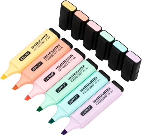 Image of MeRaYo Pastel Highlighter Set of 6 – Aesthetic Chisel Tip Highlighters for Notes, Journaling & Study, No Bleed Mildliner Pens, Cute Stationery for Students & Girls (Multicolour)