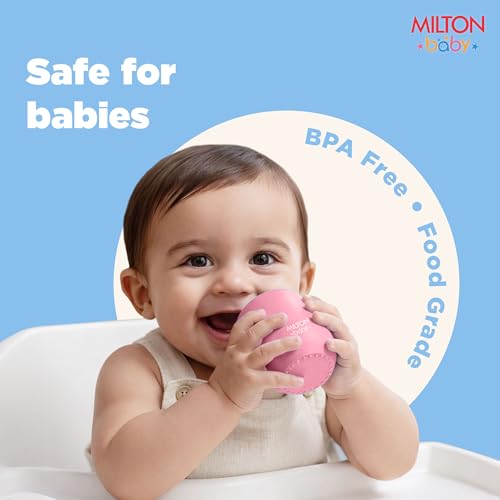 Image of MILTON baby Silicone Tumbler with Spoon I Baby & Toddler Training Cup & Spoon I BPA Free -100% Food Grade I Weighted Base to Prevent Tip-Overs I Anti Slip Bottom I Gentle on Tender Gums I Pink