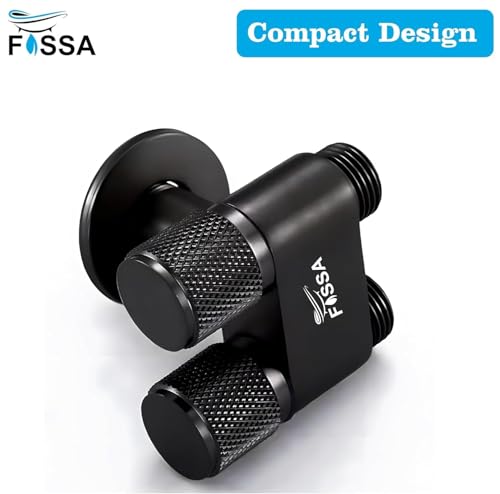Image of Fossa 2 in 1 Stainless Steel Angle Valve for Washing Machine, Toilet,- Dual Control Wall Mounted Water Faucet | Compact Multi-Use Tap for Kitchen, Laundry, Bathroom Setup | (Matte Finish) Black