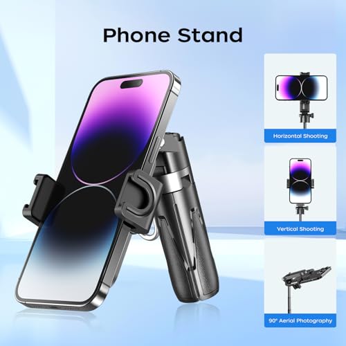 FUNSNAP Selfie Stick Tripod Mini with Remote, 17'' Extendable Grip Tripod 3 in 1 Pocket Size with 2 Cold Shoe, Wireless Shutter Vlogging Livestreaming — view 4