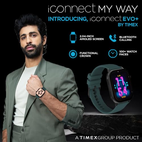 Image of TIMEX iConnect EVO+Made in India Unisex Smartwatch|Largest Display 2.04 inch AMOLED with 368x448 Pixel Bluetooth Calling|Rotating Functional Crown|AI Voice Assist|Upto 7 Days Battery -TWIXW404T