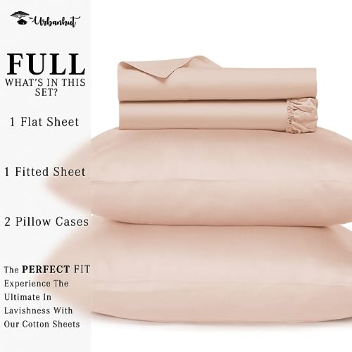 URBANHUT 800 Thread Count Egyptian Cotton Sheets Set Full Size, Long Staple Sheets, Soft & Breathable, 4 Pc Bed Sheet Sets, Luxury Hotel Sateen Sheets Fits 16" Deep Pocket - Blush Pink