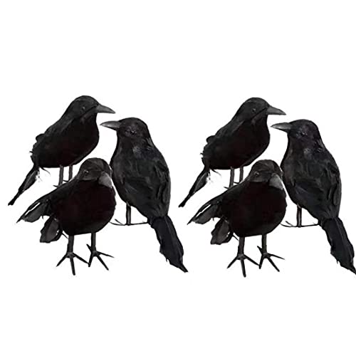 Sanfly 6pcs Artificial Black Birds Prop Fake Ravens Decor for Outdoor Indoor Party Halloween Decorations