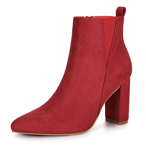 Allegra K Women s Zipper Block Heels Red Ankle Boots 7 M US